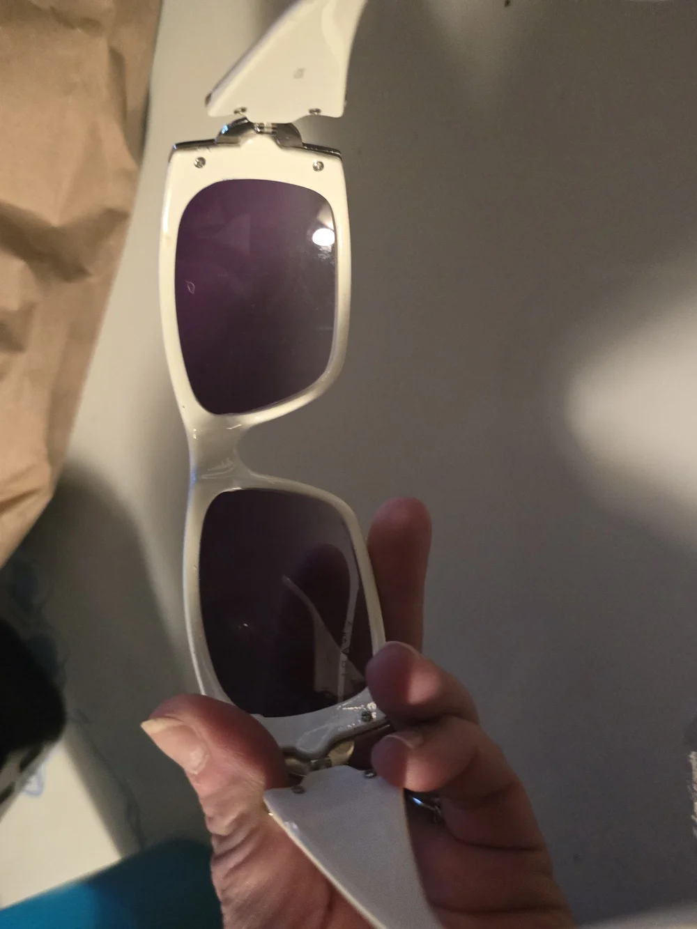 Bulgari White Frame Sunglasses with Dark Purple Lenses
